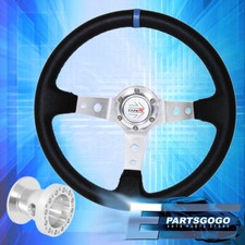 Deep Dish Black Steering Wheel Silver Center Blue Stitching For 86-01 Integra Deep Dish Black Steering Wheel Silver Center Blue Stitching For 86-01 Integra