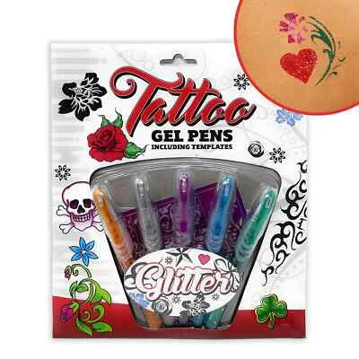 TOI-TOYS Gelstift Tattoo Stift Glitzer metallic set Kinder bemalen Haut Schablone Mädchen