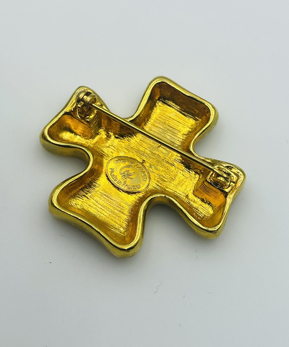 Christian Lacroix France Vintage Gold Plated Cross Plus Design Pin