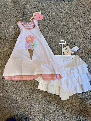 NWT E-Land Sz 5  girls 2 pc Ice Cream Tank & White ruffle skirt 