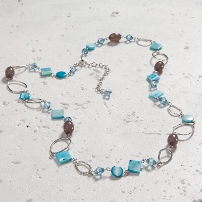 Tranquil Isle Coastal Aqua Shell Rings Necklace & Gift Tin - NWT