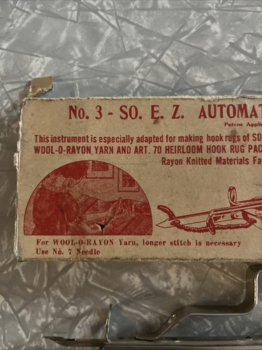 No. 3 SO. E.Z. Automatic Hook Rug Needle 1939 Wonderart Includes Box - Picture 2 of 7