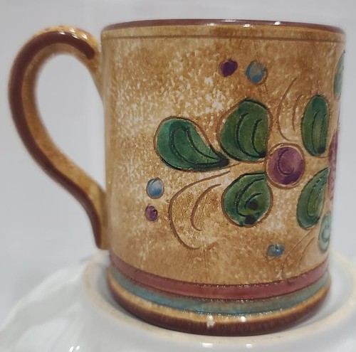Vintage STONEWARE / Glazed Coffee Mug ~ Stamped * ORVIETO * ~ Etched ~ Flower - Picture 2 of 8