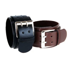 Men's Punk Wide Leather Belt Wristband Bangle Cuff Bracelet Adjustable