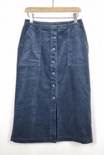 SEASALT DUALITY MIDI SKIRT UK 12 BLUE NEEDLECORD CORDUROY BUTTONS THROUGH FRONT 
