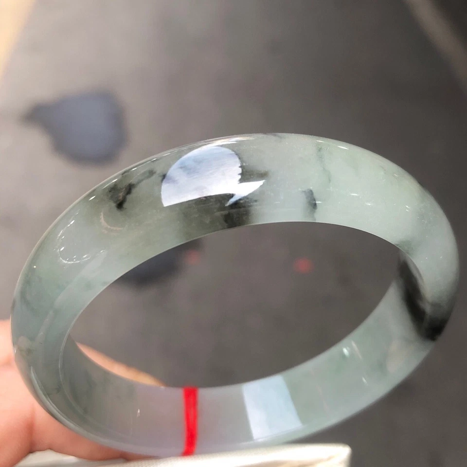 Certified Natural Grade AAA Icy Green&Black Burmese Jade jadeite bracelets 57mm - Image 4 of 4