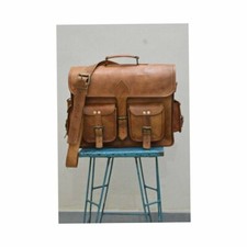 Cartera genuina hecha a mano de hombro de cuero para hombre portátil mensajero maletín bolso
