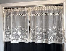 Lace Valance Curtain 54" W x 24" L Floral  Heart Pattern Ivory