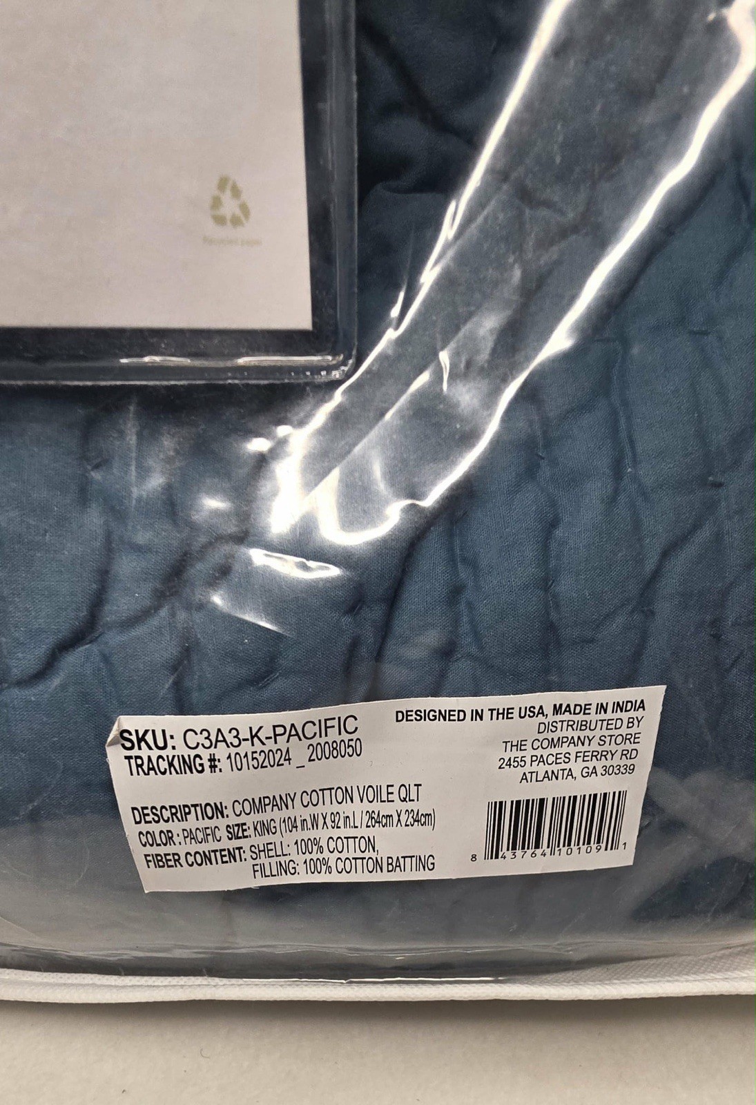 The Company Store Color Pacific Voile Quilt King 104x92in | Hand Stitched Cotton