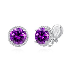 10mm Purple Clip On Earrings Crystal Round Non Pierced Stud For W