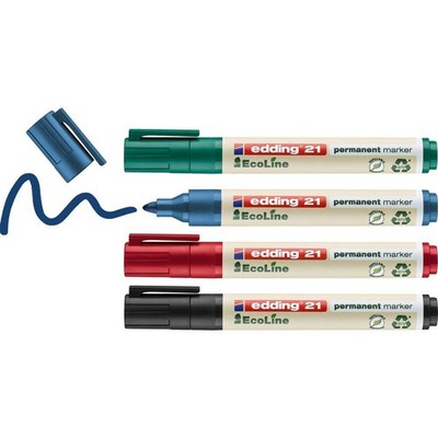 edding 21 EcoLine permanent marker set - black, red, blue, green - 4 pens - roun