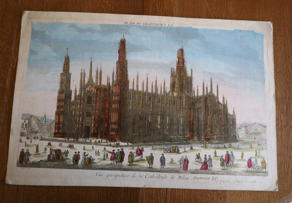 Vue d'optique originale du 18e représentant la cathédrale de Milan - Photo 1/2