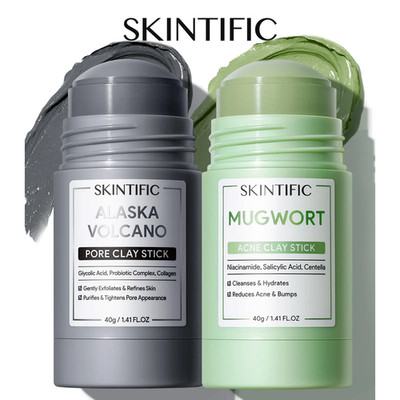 SKINTIFIC Clay Stick 2PCS Combo   Mugwort Clarifying / Volcano Detox / Bright Bo