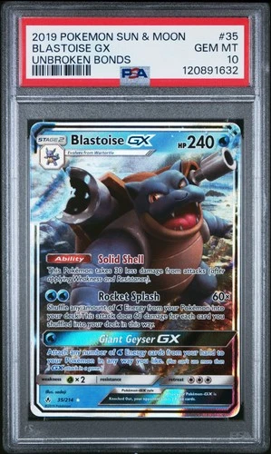 2019 POKEMON SUN & MOON UNBROKEN BONDS #35 BLASTOISE GX PSA 10