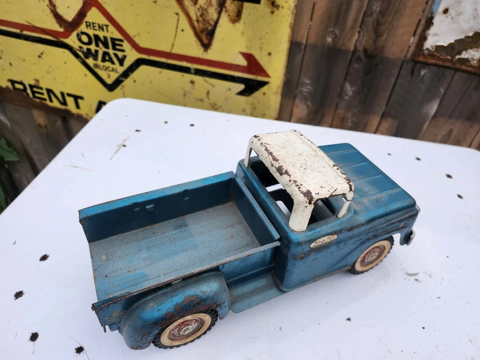 Винтажный 1950-х 1960-х Tonka игрушки Stepside пикап бирюзовый цвет стали - Изображение 3 из 4
