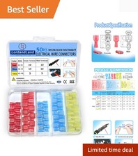 50PCS Nylon Spade Quick Disconnect Connectors Kit 22-10 AWG Male and Female E...