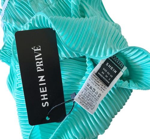 SHEIN Womens Size XS Mint Strapless Crinkle Split Neck Tube Crop Top Shirt NWT - Picture 7 of 7