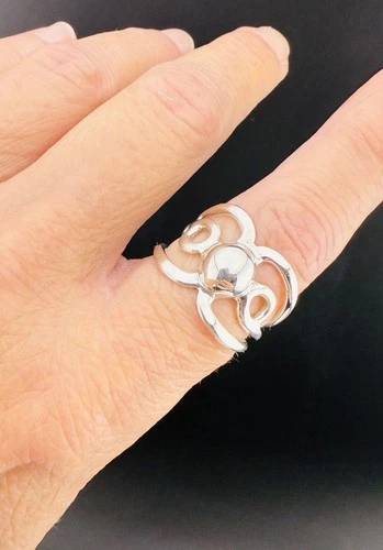 Sterling Silver ATI Mexico Ring Size 7 Modernist Openwork 925 Vintage Jewelry