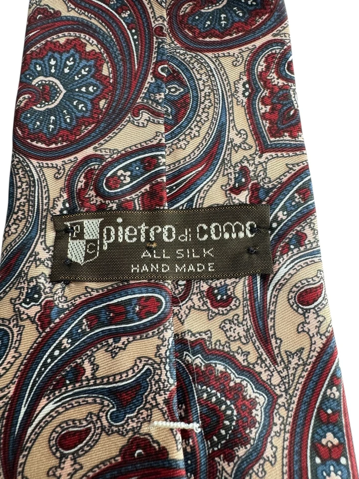 Corbata Pietro di Como Para Hombre Seda Paisley Rojo Azul Beige Formal Hecha a Mano Italia Foto 3 de 4