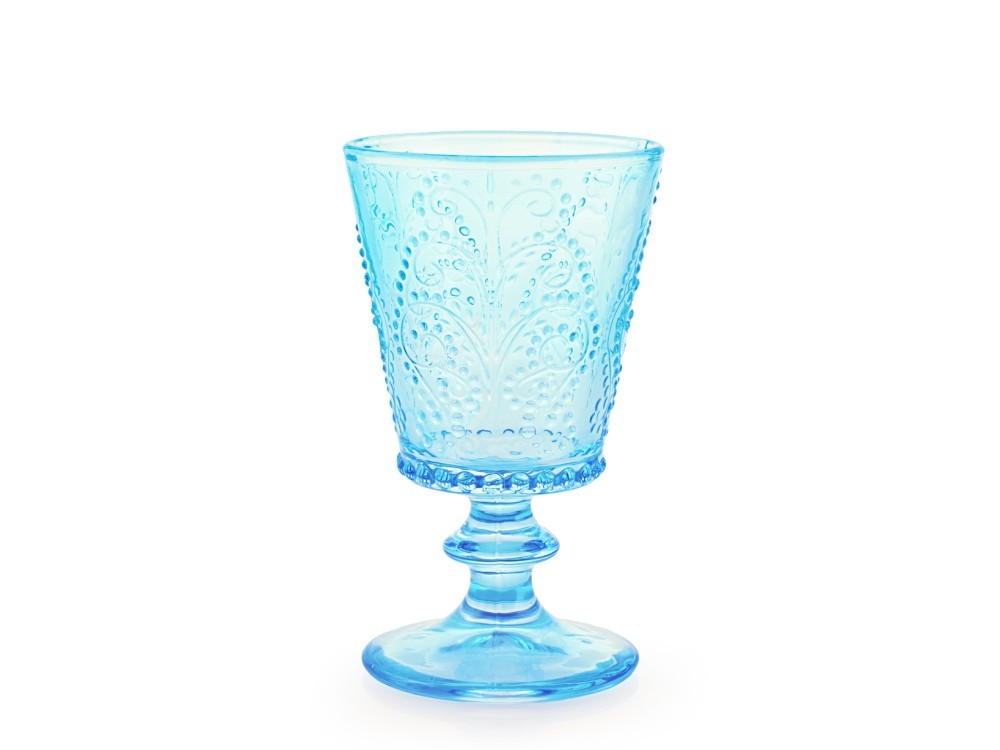 H&H 4 Glass Goblets Garden In Worked Blue 25 Cl