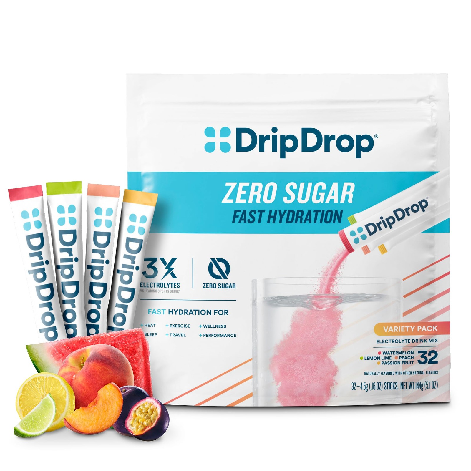 Dripdrop Zero Sugar Electrolyte Drink Mix Variety Pack for Fast Hydration