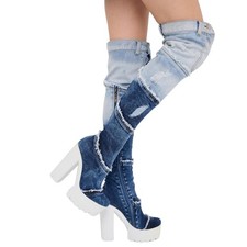 Denim Boots Shoes, Platform Boots, Handmade Women's Shoes / Birthday Gift
