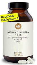 SUNDAY NATURAL® Vitamin C Zink – 1500 mg Vitamin C und Zink 20 mg pro …