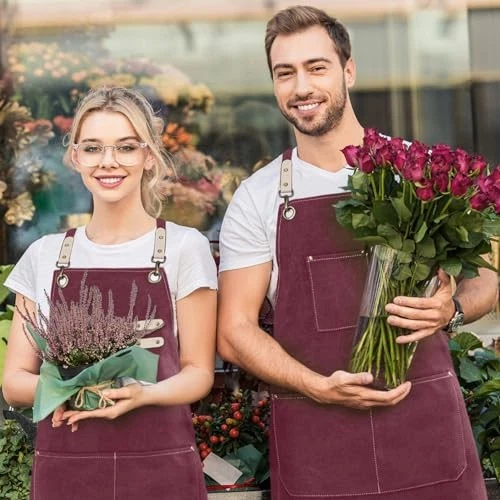 Cotton Canvas Cross Back Apron for Art Painting Garden Chef Bartender Purple - Image 2 of 4