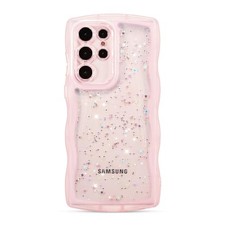 Cute Curly Wave Glitter Case for Samsung Galaxy S24 Ultra 5G - Pink Bling TPU