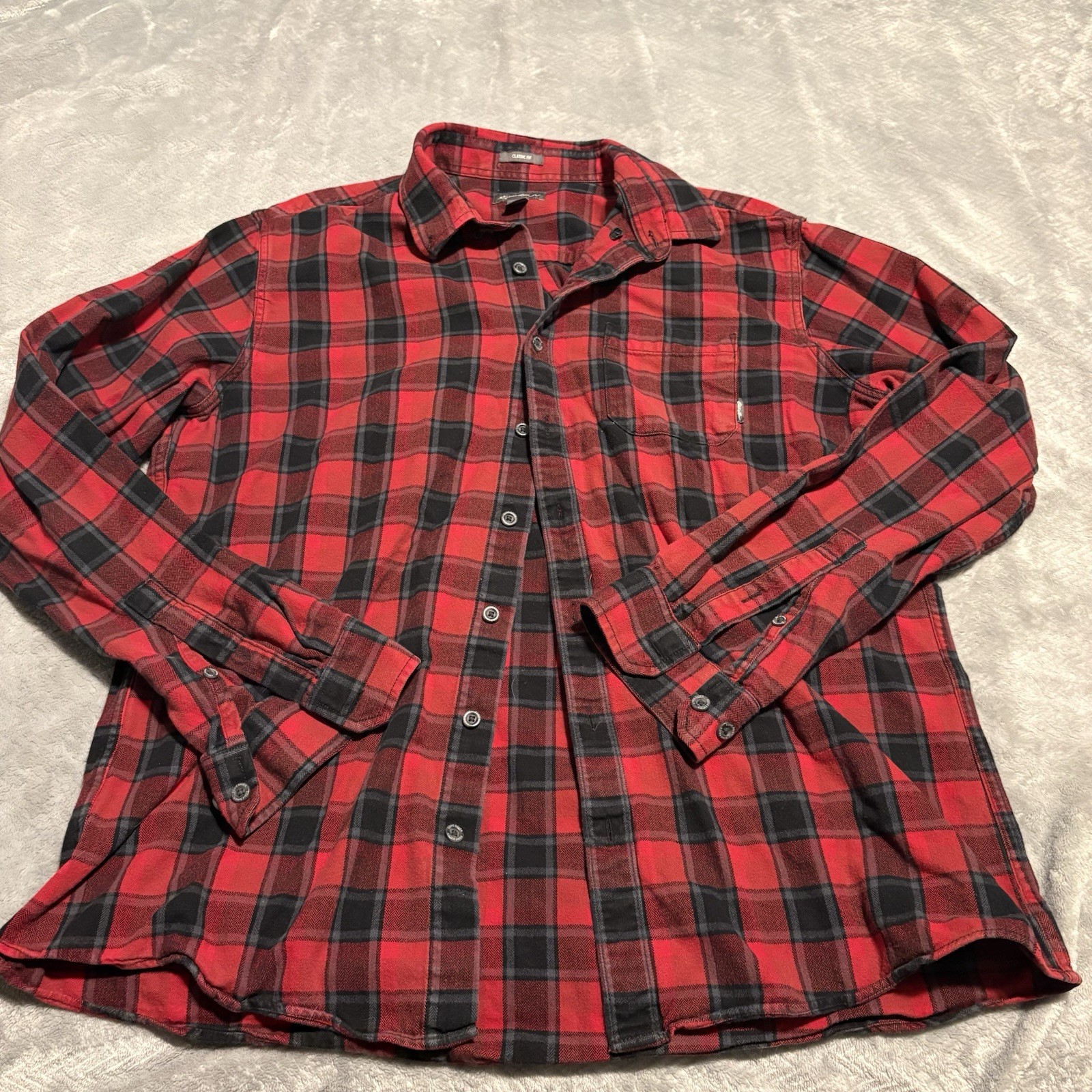 Eddie Bauer Men's Flannel TXL Shirt Long Sleeve Red Buffalo Plaid Classic Fit