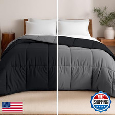 Bare Home King/Cal King Reversible Comforter, Goose Down Alternative, Black/Grey