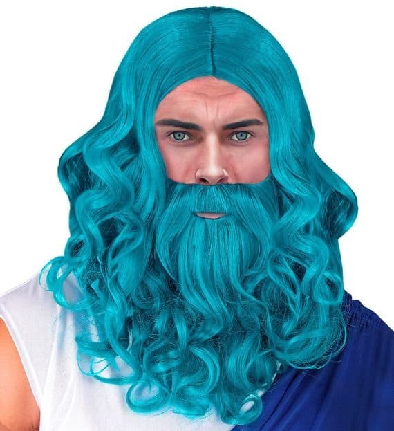 Mens Poseidon Wig with Beard & Moustache Fancy Dress Costume