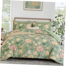 Floral Comforter Set Size 7 Pieces Bed in a Bag, Green Queen Vintage Green