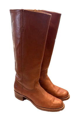 Frye Women's 8715 Tall Brown Tan Leather Campus Boots Heeled Pull On 10 B FLAW