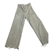 Zara Beige Wide-Leg Raw Hem Cotton Twill Relaxed Fit Women's Pants