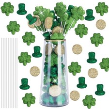 60 Glitter Foam St. Patrick's Day Vase Filler and 20 Sticks, Glitter-60pcs