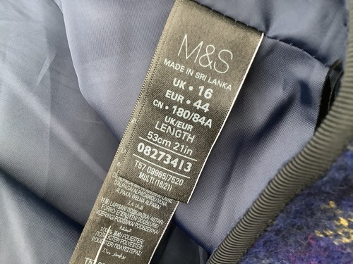M&S Rock mit Wolle blau kariert UK 16 Länge 21" gefüttert A-Linie - Bild 4 von 4