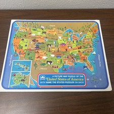 1968 Whitman Picture Map Children  s Puzzle Of The United States of America Used