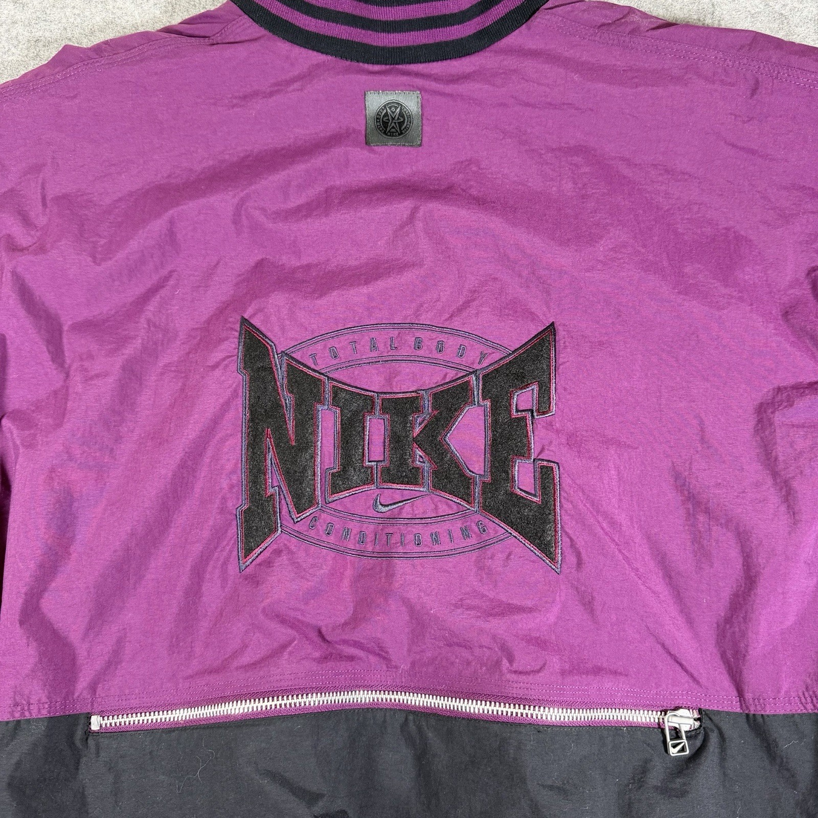 Vintage 90s Nike Bomber Jacket Mens L Purple Black Varsity Rare Full Zip Pouch thumbnail 8