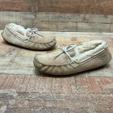 UGG Slippers Womens Size 9 40 Beige Suede Shearling Lined Moccasin Shoes Comfort