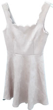 Alya Soft Blush Faux Suede Sleeveless Dress Size S Square Neck Scallops Skater