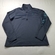 Ariat Tek 1/4 Zip Sweater Mens Size L Blue Spell Out Sleeve Pullover Cold Series