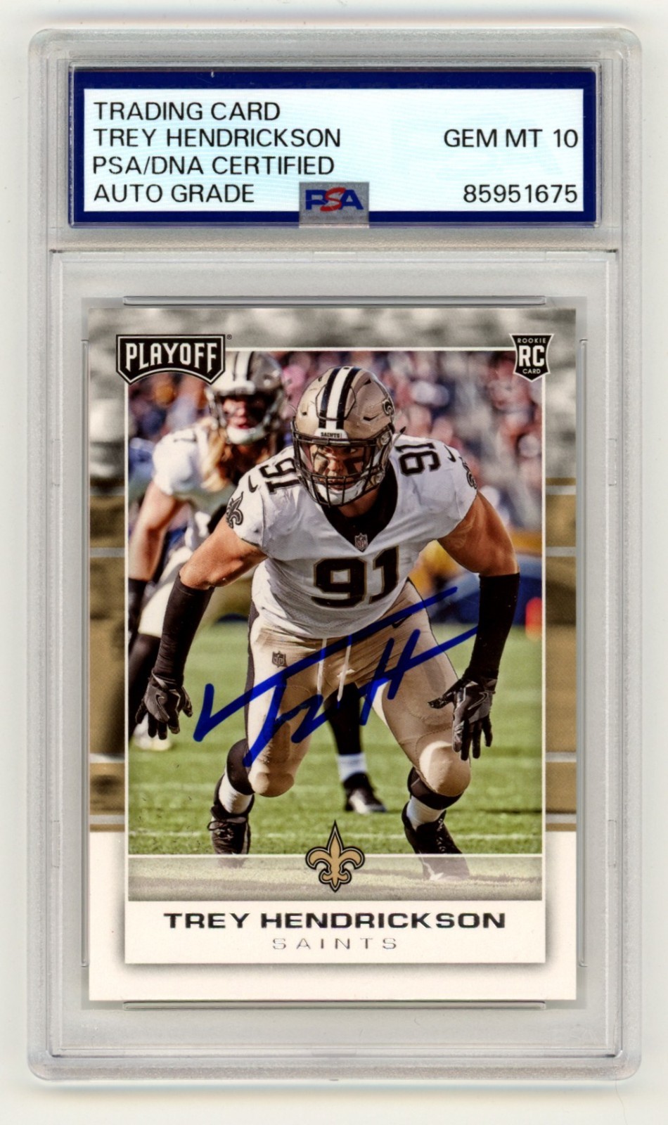 Trey Hendrickson Signed 2017 Panini Playoff #295 Rookie RC PSA 10 Auto Saints