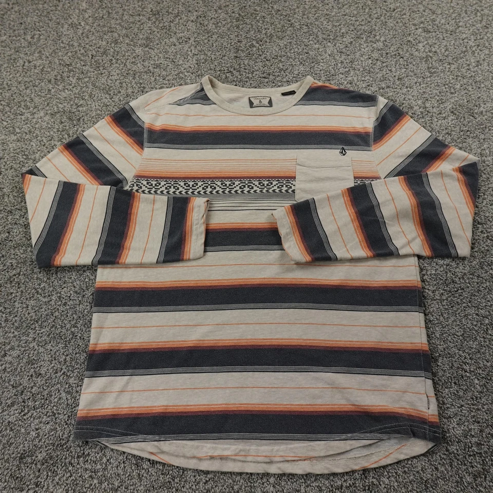 Volcom Shirt Mens L Striped Crewneck Long Sleeve Pocket Skate Surf Grunge Y2K - Image 2 of 4