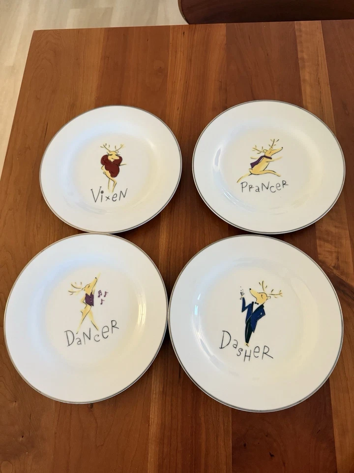 Juego de 4 platos de postre de ensalada Pottery Barn Santa Reno 8,5" Navidad Foto 4 de 4