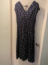Old Navy Navy Blue Floral Midi Dress – Tie Back – Pockets Size L