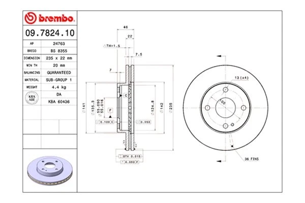 For Mazda Protege 90-01 Brembo Replacement Plain Vented Front Brake Rotor — 第 2/4 张图片