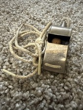 Old Vintage Metal Referee Signal Whistle W REAL Cork Ball Works- Shoelace Cord