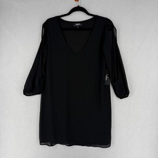 Lulus Dress Womens Medium Black V Neck Sheer Sleeve Shift Little Black