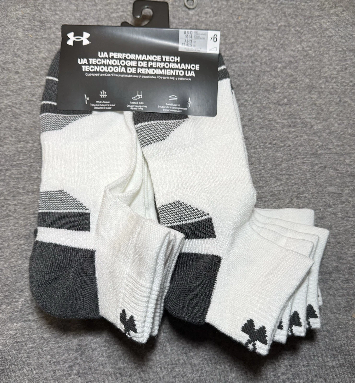 Under Armour Performance Tech Crew Unisex 6 Pack Large Size Low Cut